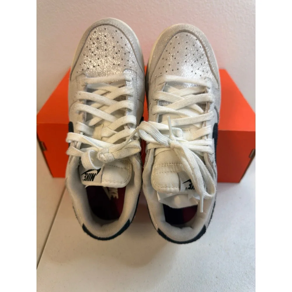 Nike Dunk Low Silver Glitter White Black 8.5W #2385